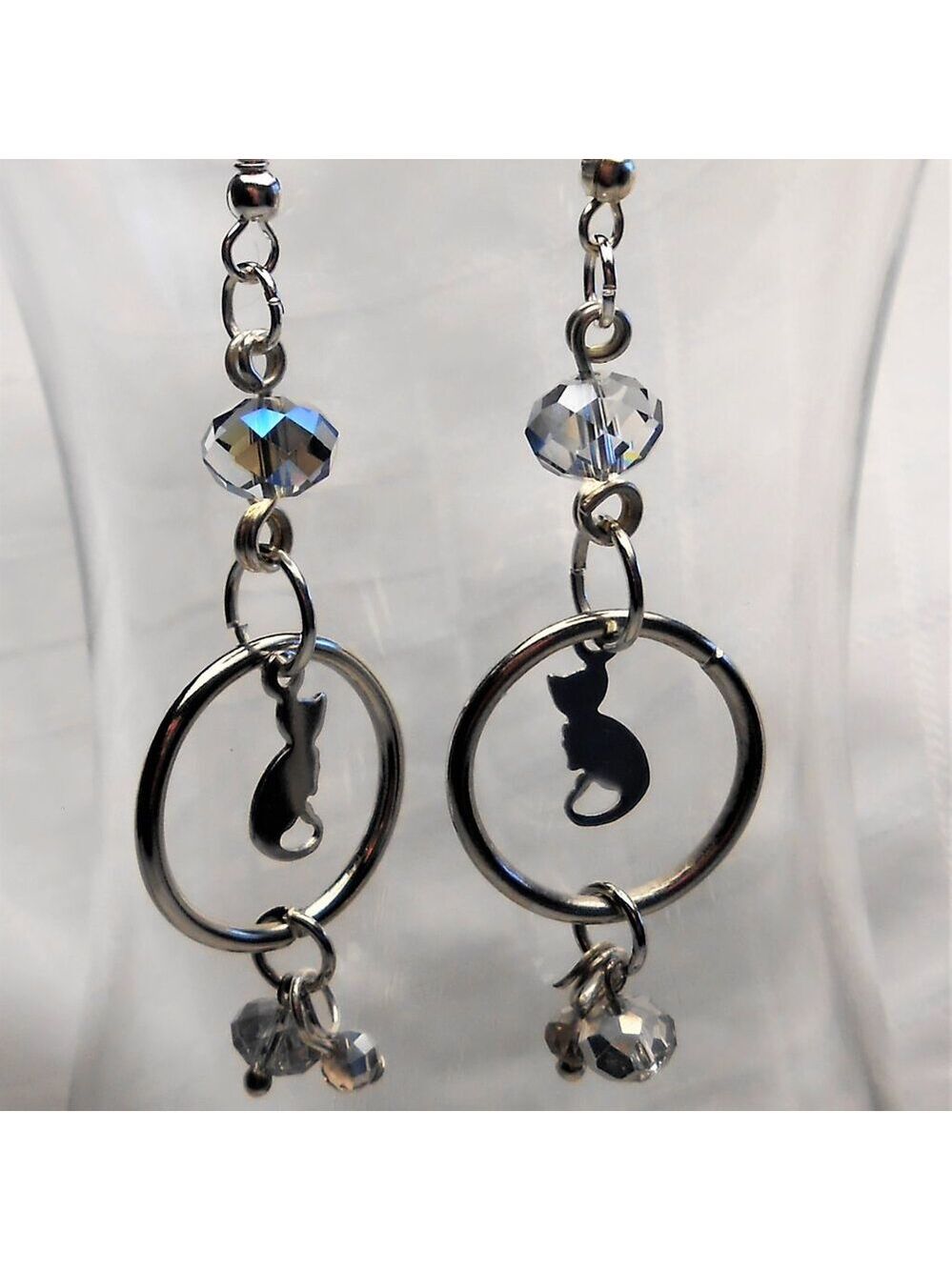 No. 404 - Handmade earrings with Tibetan silver cat charms